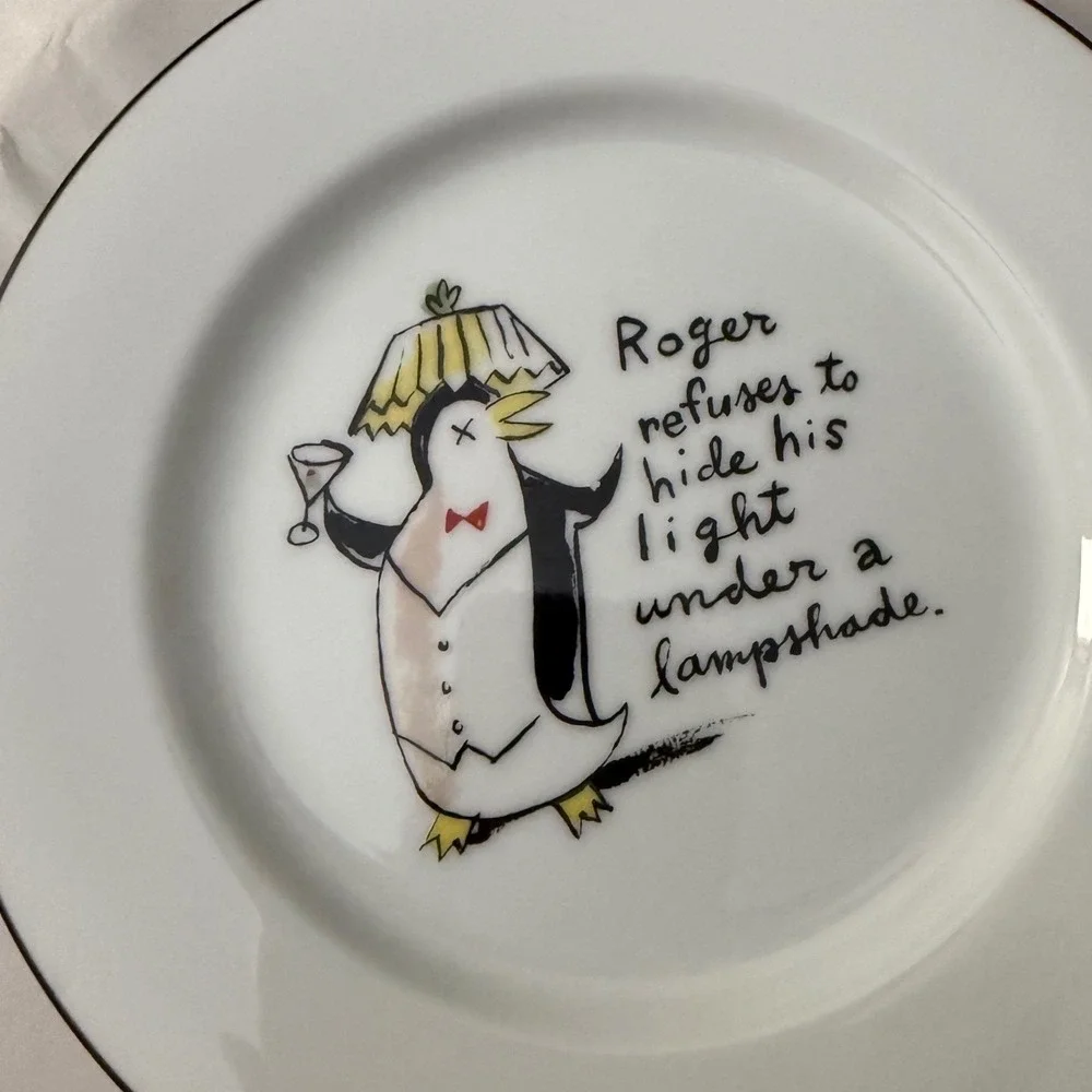 Vintage Pottery Barn Tipsy Penguins Plates Set of 7 Cocktail Dessert Japan